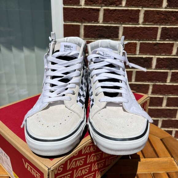 Vans Sk8-Hi Reissue Cap Checkerboard Black White Suede Canvas Sneakers Men's 8 - Picture 6 of 8